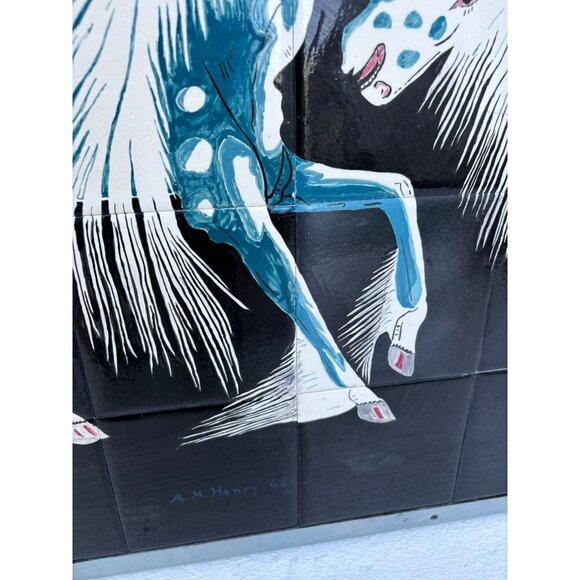 Spirit Horse Serigraph Tile Art Work Artist A M Henry 68 The Action Horse Series - Picture 6 of 13